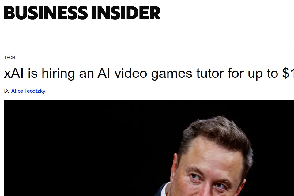 馬斯克旗下xAI招聘“游戲導師”，玩游戲也能拿高薪