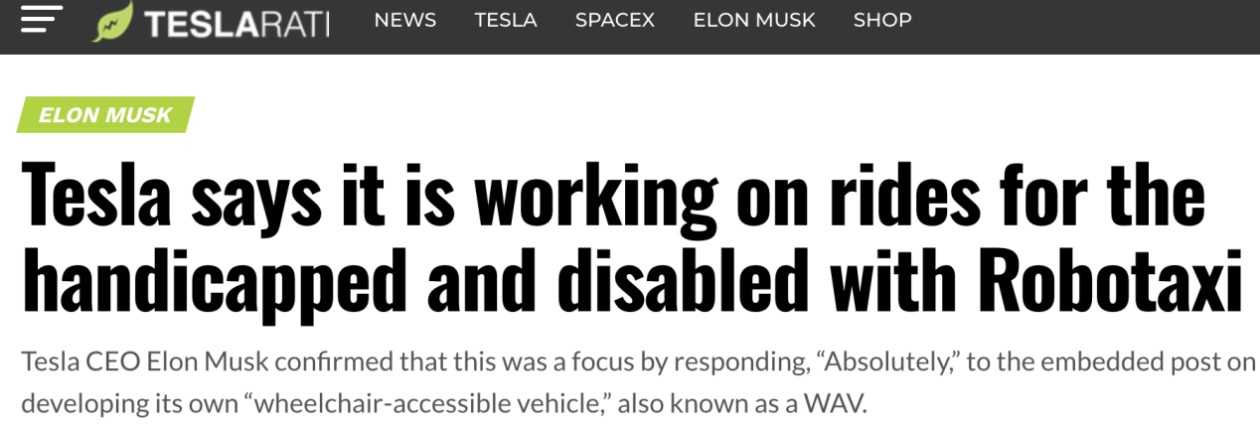 特斯拉確認開發無障礙Robotaxi，為殘障人士提供自動駕駛出行方案